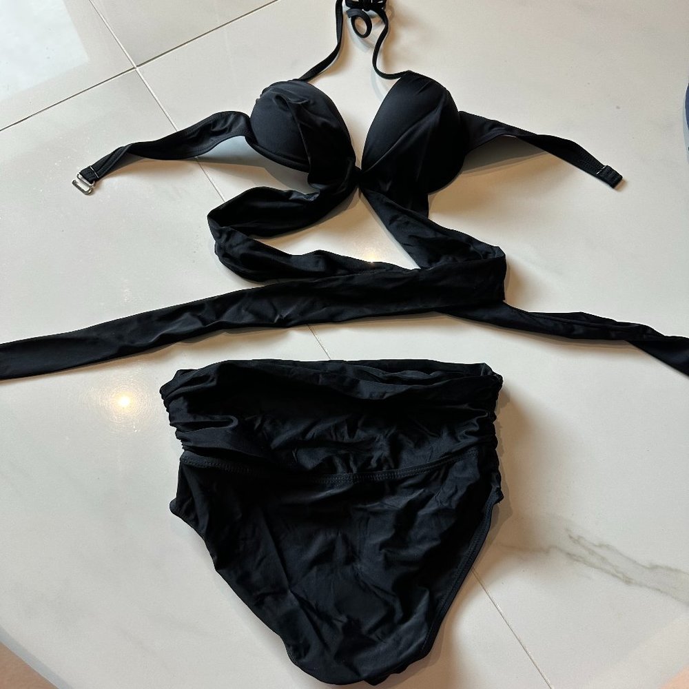 Black Halter Wrap Tie Around Bikini Set